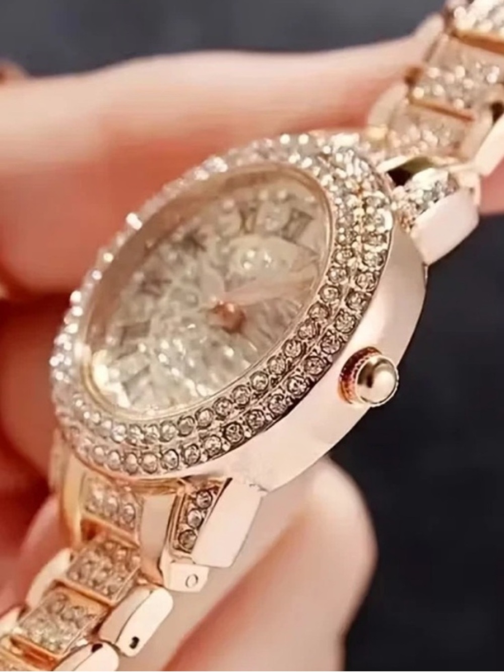Women's Sparkling Rose Golden Adorned Quartz Watch with Roman Numeral Dial - Picture 4 of 8